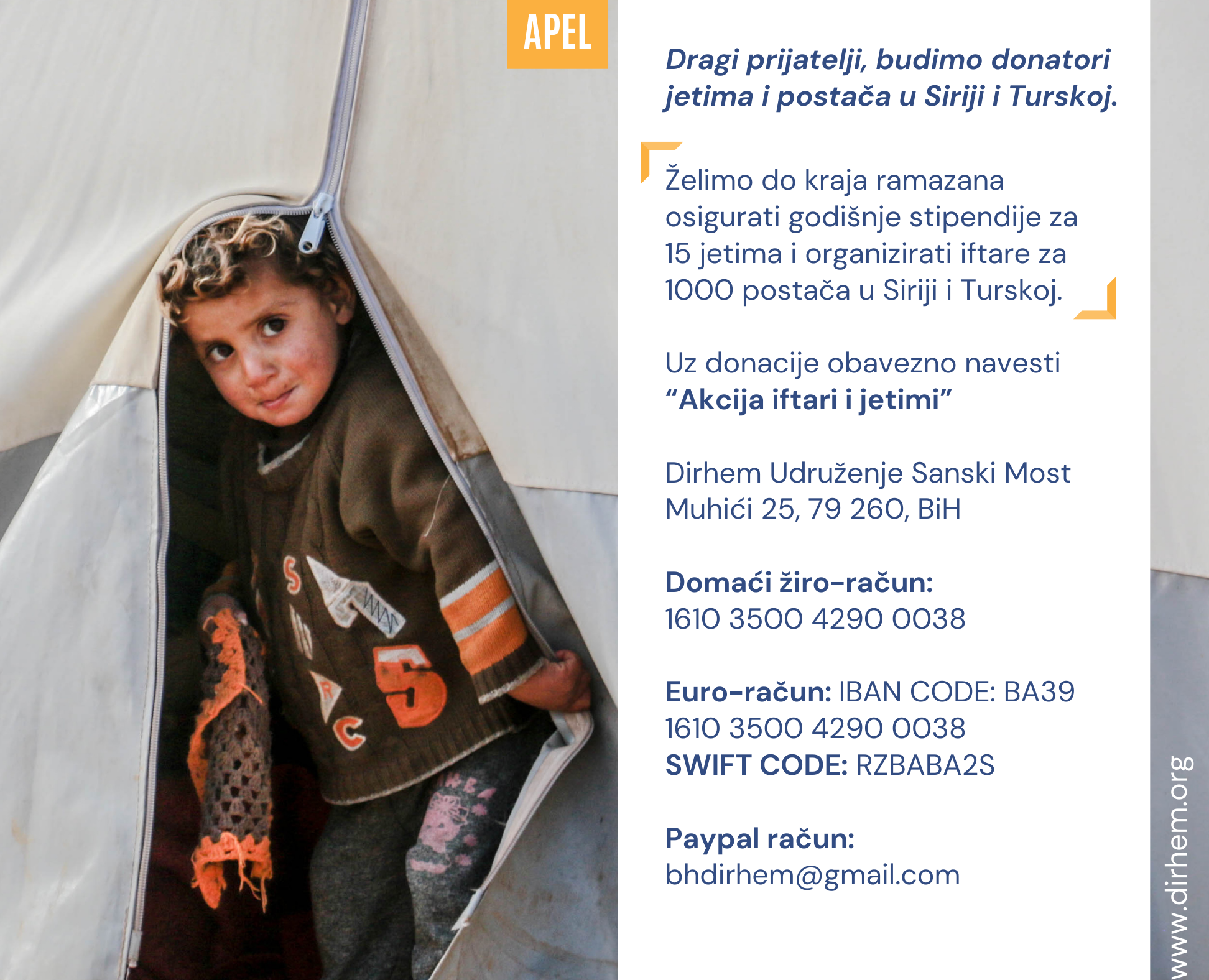 You are currently viewing APEL: Iftari i pomoć za siromašne jetime u Turskoj i Siriji